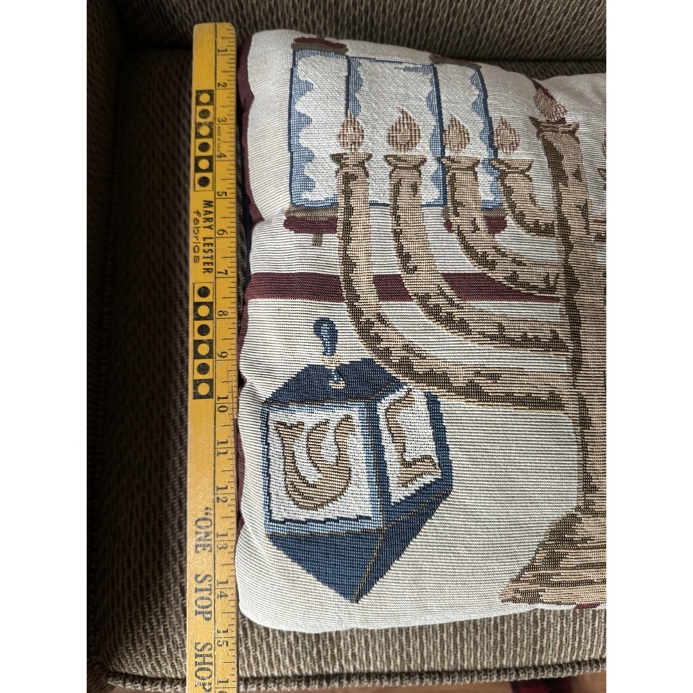 Vintage Hanukkah Tapestry Throw Pillows Set of 2 Menorah Dreidel Judaica Decor - Picture 3 of 7